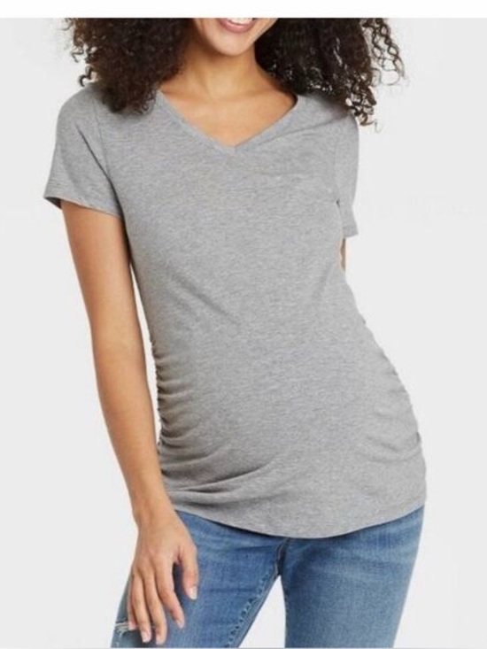 Isabel Maternity by Ingrid & Isabel Tops - Ingrid & Isabel Gray V-Neck Short Sleeve Maternity Tee